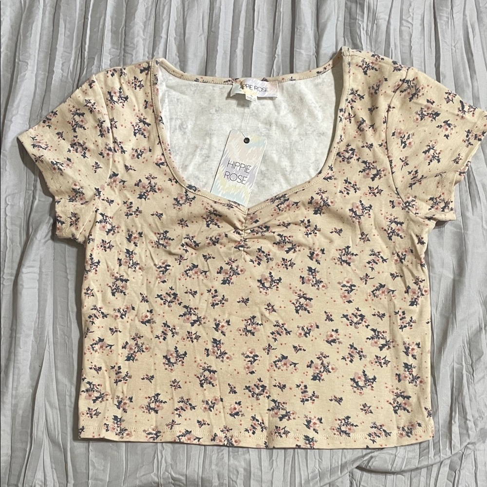 Hippie Rose Tan Floral Crop Top